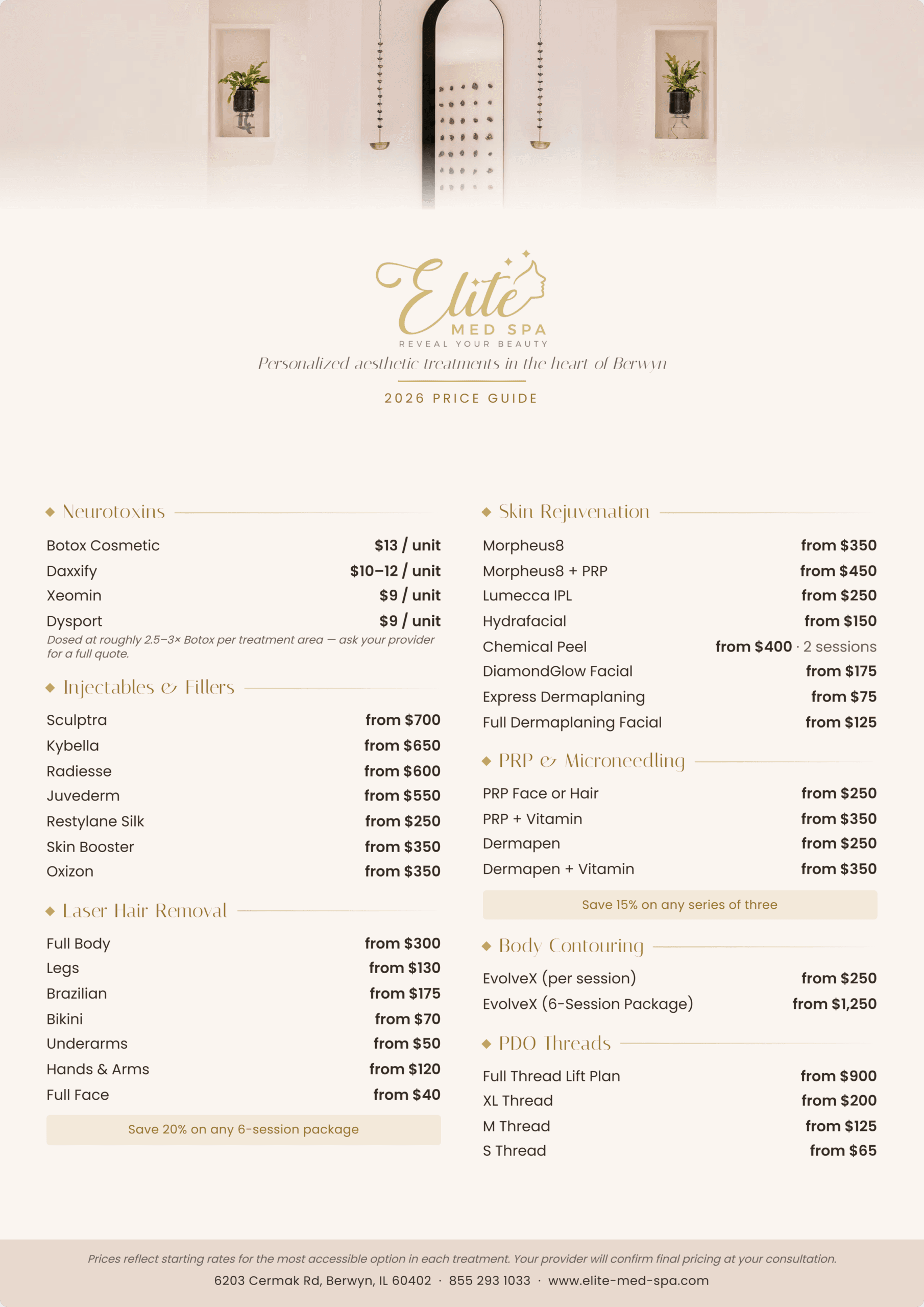 Menú de servicios y precios